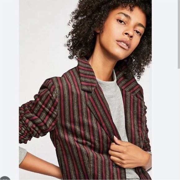 NWT Free People B-Line Striped Velvet Blazer Red Burgundy Academia Jacket Combo - Picture 2 of 14